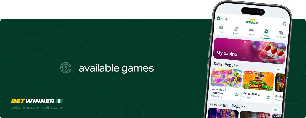 Available games Betwinner APP Nigeria